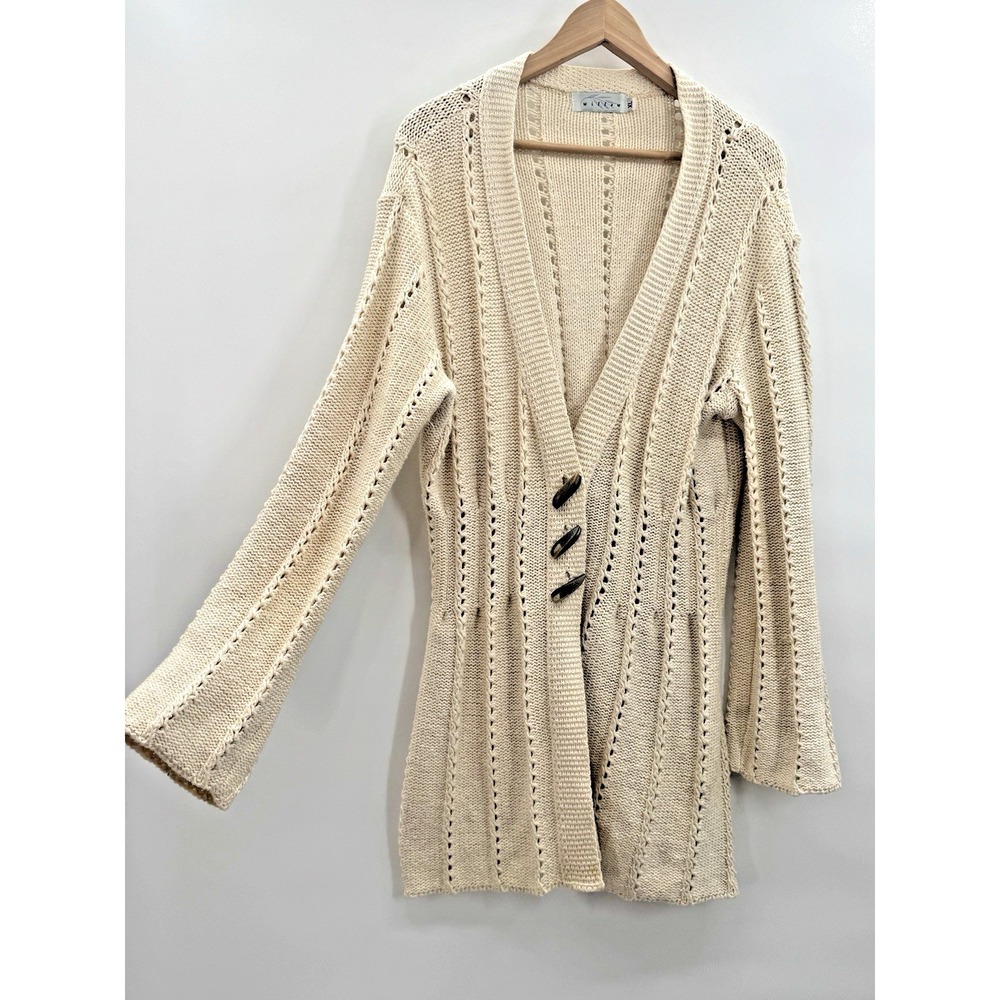 VTG Y2K Willow Cardigan Womens XL Pointelle Knit Horn Toggle Fisherman 90s Boho
